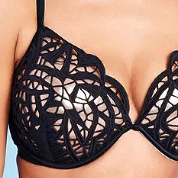 METALLIC Bikini 1 left Padded Laser-Cut Crochet Lace Swim Top Only NWT - Picture 5 of 12